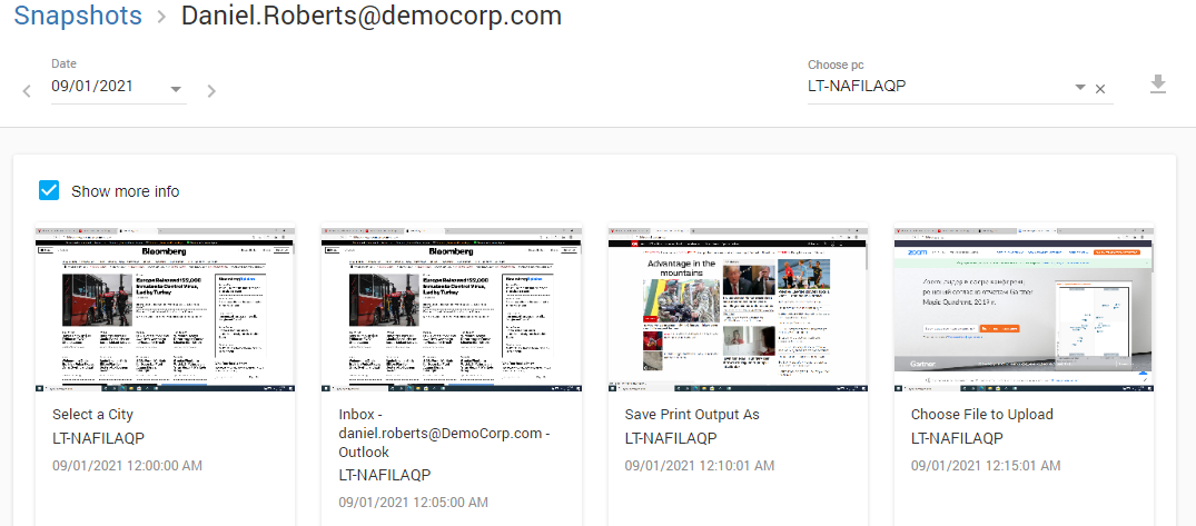 Think Track captures pictures of the screens every 5 minutes